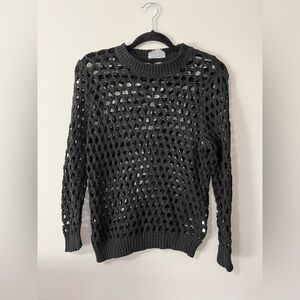 ROUGH LOS ANGELES Black Crochet Pullover Crewneck Sweater Women’s Sz S EUC